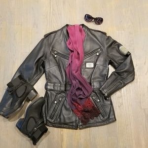 Harley Davidson Black Leather Riding Jacket EUC